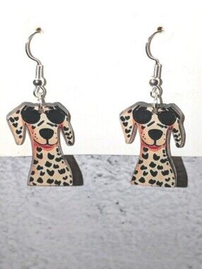 Hand Crafted Dalmatian Dog Earrings in Cream and Black